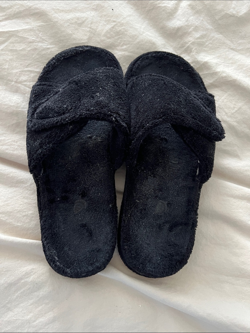 Acorn Black Plush Slide Slippers; Size 6-1/2 to 7-1/2